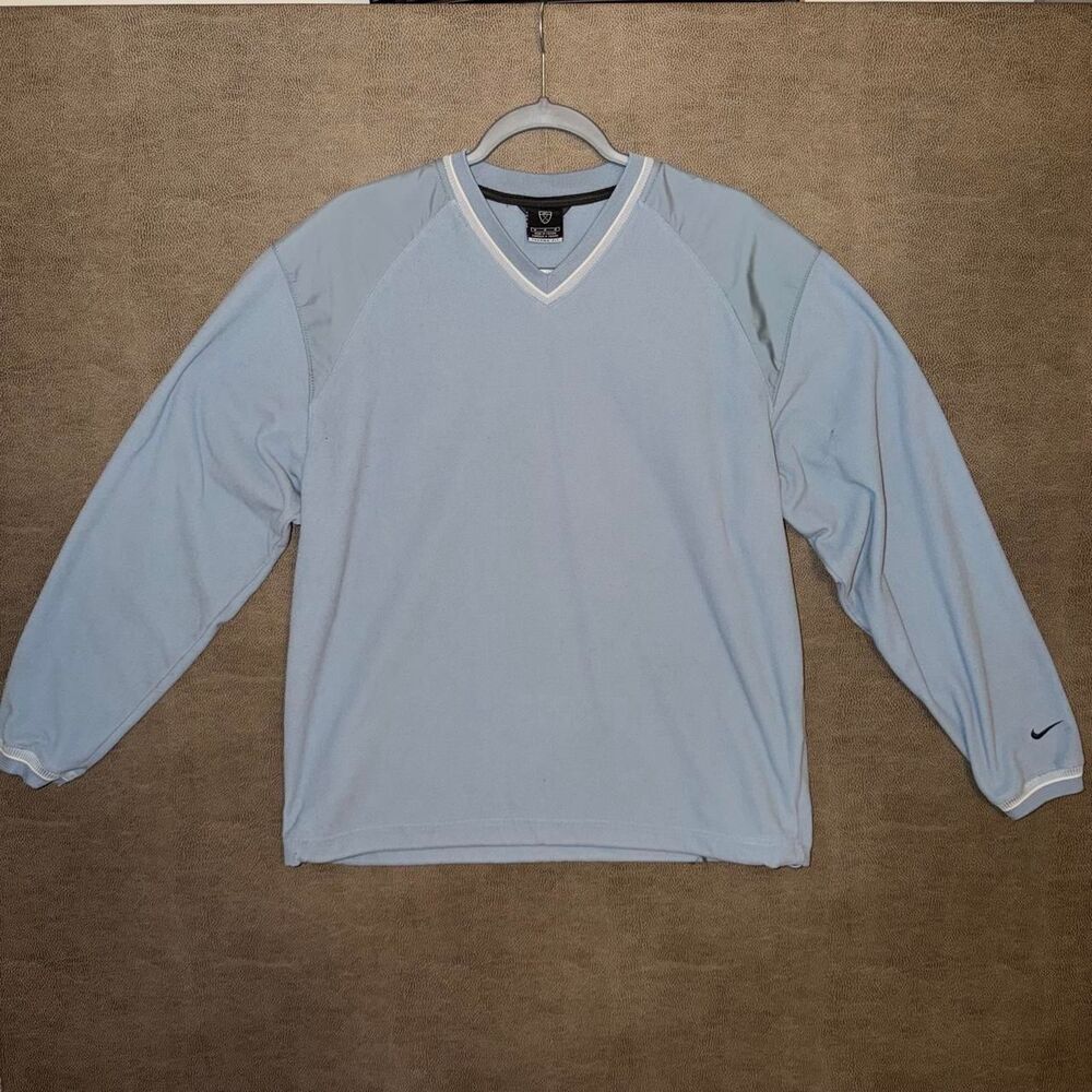 Y2K Nike thermafit light blue & white long sleeve golf pullover